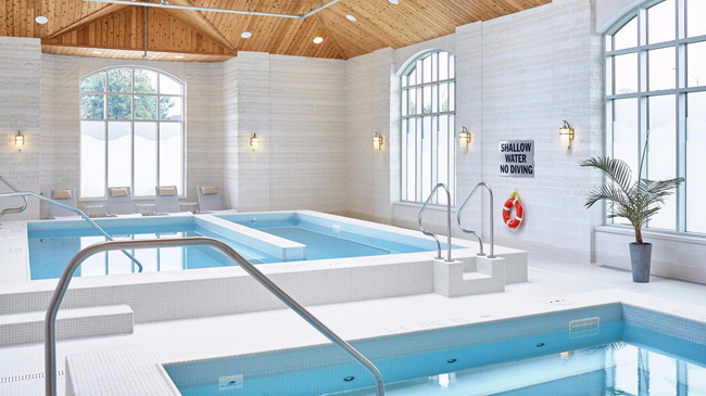 Indoor pool and spa at the Bruce Hotel in Stratford, Ontario
